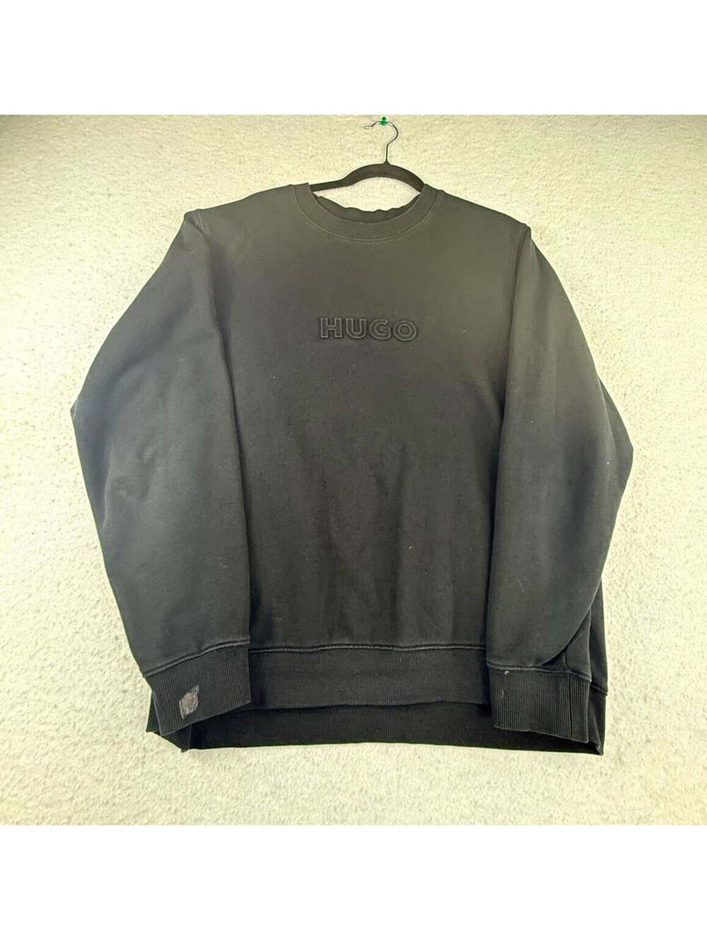 HUGO Men's Pullover Sweatshirt Black Crew Neck Long Sleeve Embroidered Logo L
